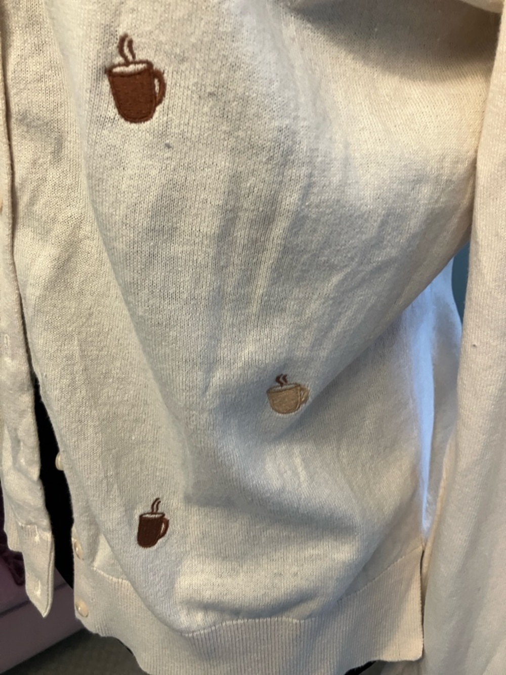 LOFT Cream Cardigan with coffee cups - Picture 3 of 4